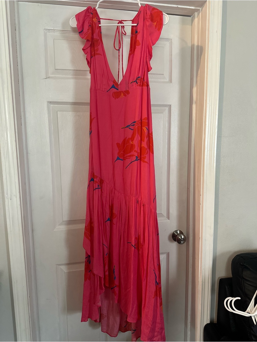 Free People Pink Floral Ruffle Maxi Dress